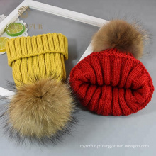 Chapéu de lã redondo amarelo grosso moderno para o inverno